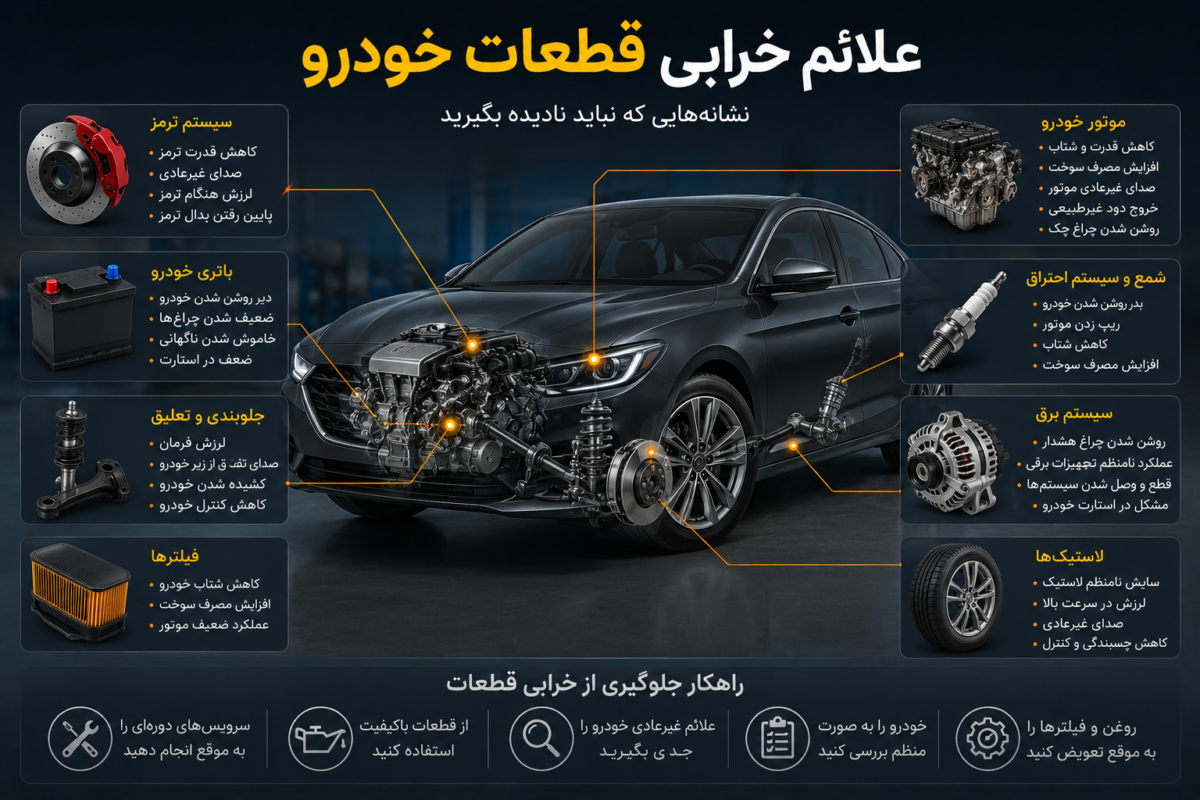 علائم خرابی قطعات خودرو؛ نشانه‌هایی که نباید نادیده بگیرید