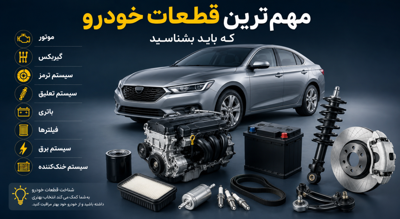 مهم‌ترین قطعات خودرو که باید بشناسید؛ راهنمای آشنایی با بخش‌های اصلی ماشین